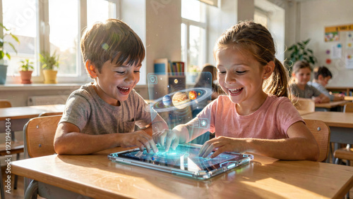 Students Learning with AR Solar System Tablet