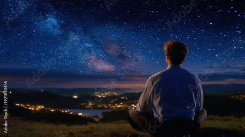 Wallpaper Mural A man is sitting on a hill and looking at the stars Torontodigital.ca