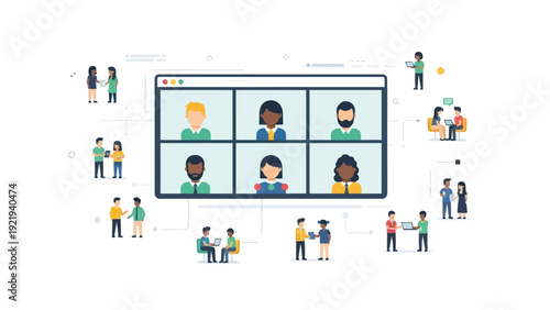 Diverse group of people connecting through a video conference call.