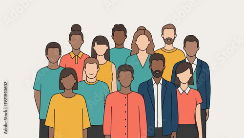 Diverse group of people standing together, representing community and unity.