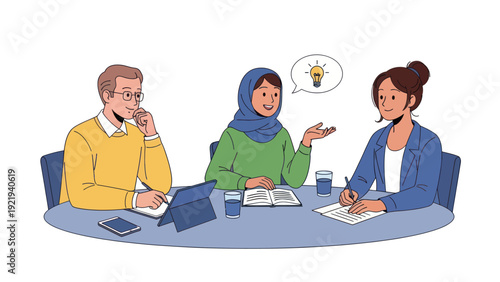 Diverse group of professionals brainstorming ideas during a productive business meeting.