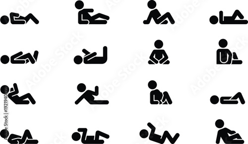 Human sexual position icons set, intimate couple silhouette pictograms isolated black vector illustration collection
