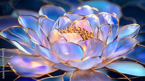 Luminous Iridescent Lotus Flower with Golden Edges.
