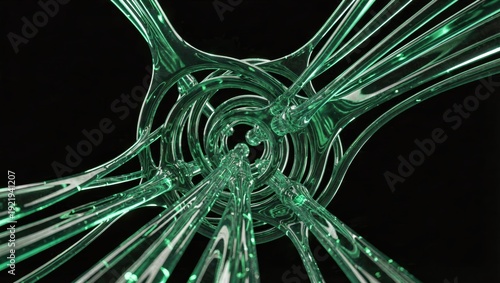 Emerald Liquid Light Streams Converging in Abstract 3D Data Flow