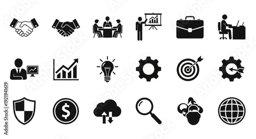 Collection of Business and Finance Icons for Presentations.