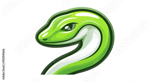 A stylized green snake with a sleek design, curved body, sharp details, and a focused eye