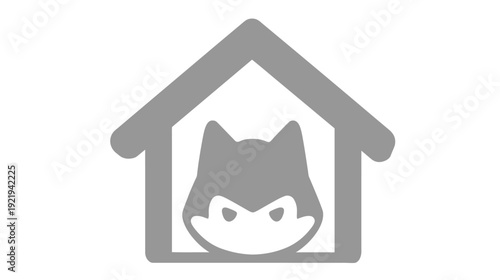 A stylized illustration depicting an animal-like figure within a house silhouette