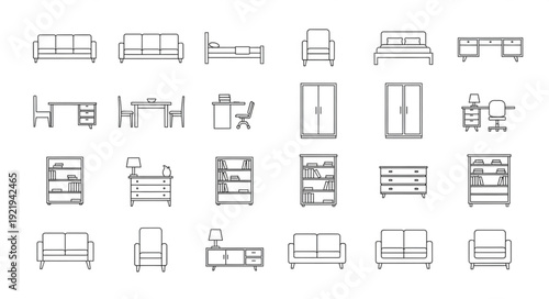 Collection of furniture line drawings and sketches.