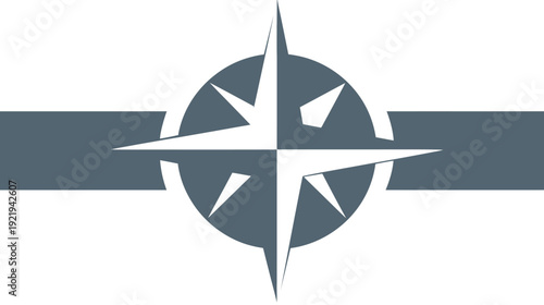 A nautical-themed abstract design. Compass within a dark gray band on a white background