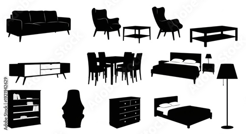 Collection of Furniture Silhouettes for Interior Design.