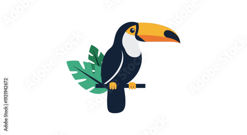 Colorful Toucan Bird Perched Sideways.