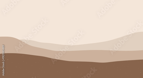 Minimalist abstract landscape background with wavy hills and dunes in neutral earth tone colors