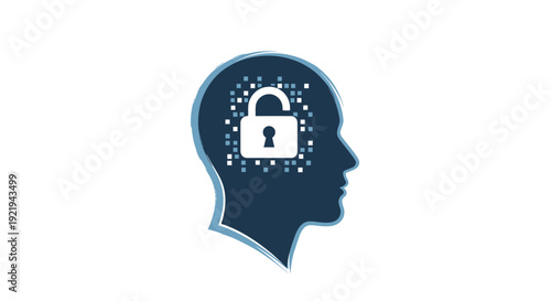 Silhouette of human head with open padlock inside representing unlocked mind and security