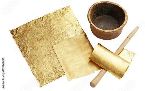 Gilders Working with Gold Leaf Sheets and Burnishing Tools