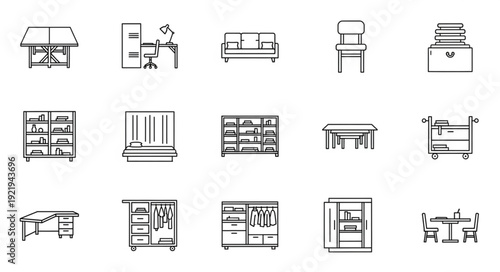 Collection of hand drawn furniture icons for interior design.