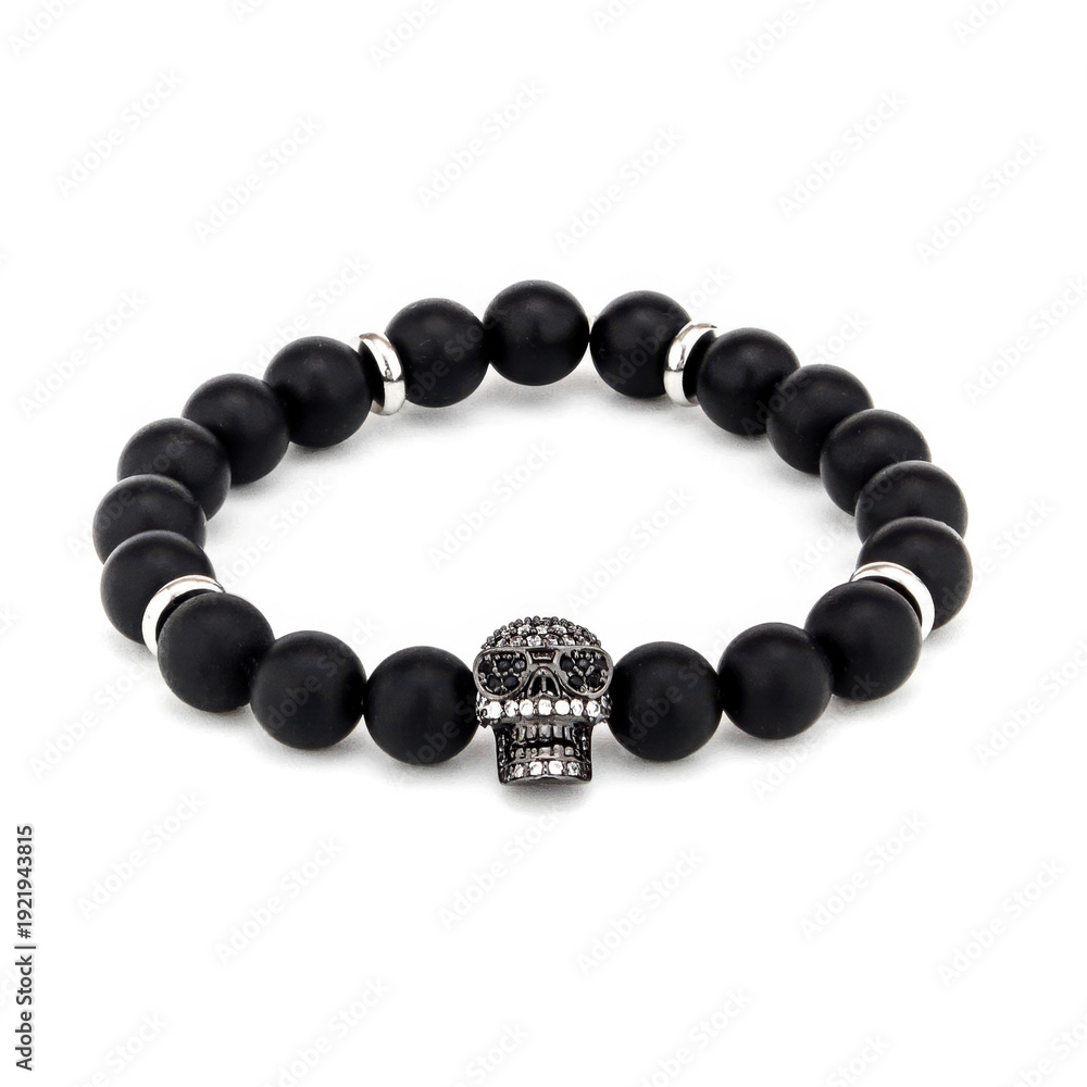 Obraz premium A sophisticated studio shot of a black gemstone bracelet. Highlighting the sleek surface, deep dark tones, and premium quality for modern jewelry retail and fashion marketing.