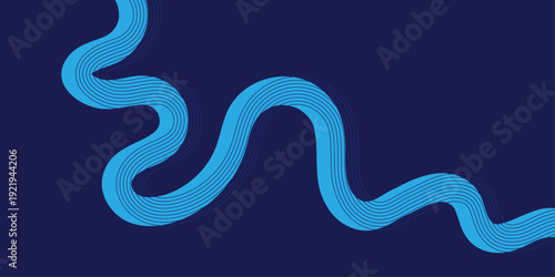 Abstract background featuring vibrant blue curvy linear waves with organic flowing patterns on a professional dark navy blue backdrop for creative digital layouts.