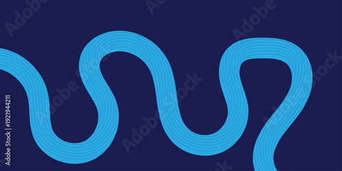 Dynamic abstract background featuring vibrant blue curvy linear waves with organic flowing patterns on a professional dark navy blue backdrop for creative digital layouts.