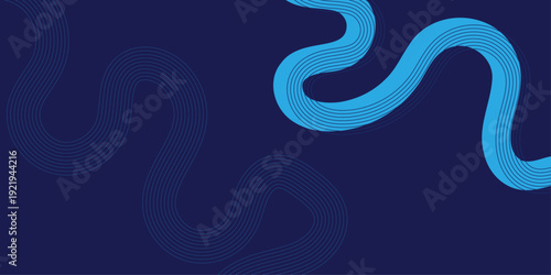 Creative abstract background featuring multiple organic linear waves with vibrant light blue flowing patterns on a professional dark navy blue backdrop for modern digital layouts.