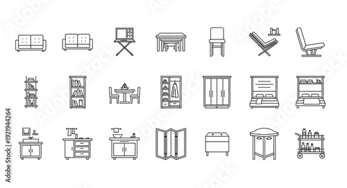 Collection of hand drawn furniture icons in sketch style.