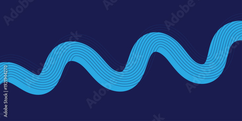 Vibrant abstract background featuring an organic horizontal wavy pattern with bright blue linear designs on a professional dark navy blue backdrop for modern creative layouts.