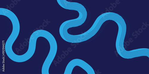 Vibrant abstract background featuring an organic horizontal wavy pattern with bright blue linear designs on a professional dark navy blue background for modern creative layouts.