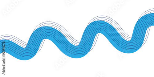 Vibrant abstract background featuring an organic horizontal wavy pattern with light blue and dark navy blue linear designs on a clean white backdrop for modern creative minimal layouts.