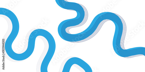 Vibrant abstract background featuring multiple organic snake-like wavy patterns with light blue and navy blue linear designs on a clean white backdrop for creative minimal layouts.