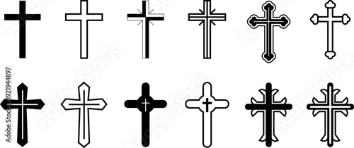 A collection of various christian cross symbols in different styles and designs