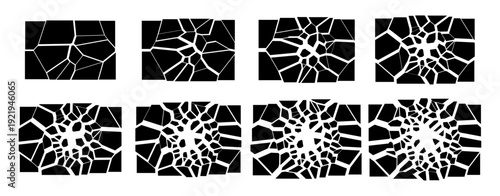 Animation of black square breaking glass effect on white background. Shattering texture for intro or visual design.
