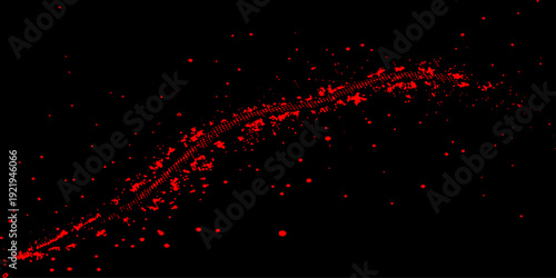 An abstract red background featuring bright glowing lines and stars creates a magic celebration design with a dark black space for a holiday heart illustration