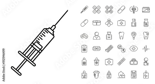 Medical syringe icon vector illustration with outline style for vaccination theme