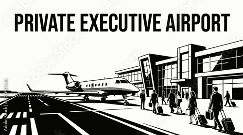 private airport terminal aviation runway jet passenger departure arrival transport travel luxury infrastructure business design vector illustration