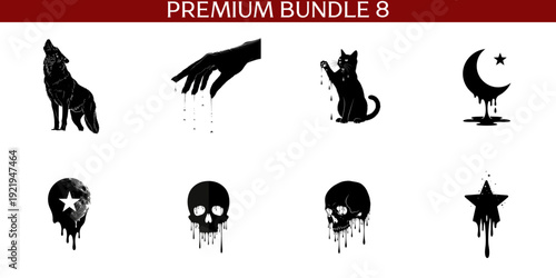 Dripping Skull and Moon Silhouette with Abstract skull silhouette abstract shapes