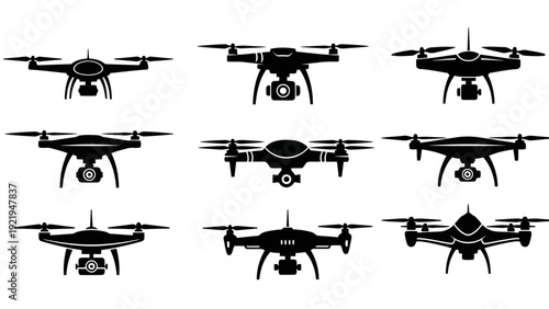 Black Silhouette Drone and Quadcopter Vector Icon Set EPS10 Stock.eps