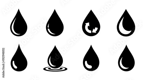 Set of black minimalist water drop vector icons with various styles EPS10 Stock.eps