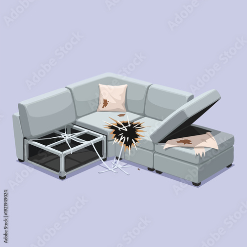 Destroyed Sectional Sofa Broken Furniture