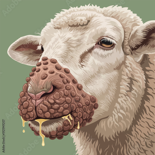 Diseased Sheep Muzzle Close Up Illustration