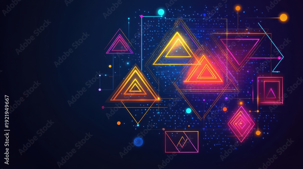 Fototapeta premium Futuristic Geometric Network of Glowing Triangles and Data Points on a Dark Digital Background