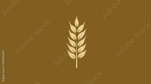 Stylized, symmetrical representation of a wheat stalk, rendered in beige against a brown backdrop