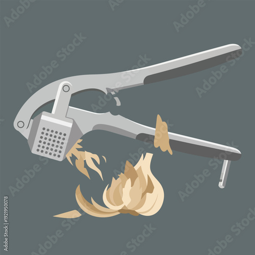Garlic Press Utensil And Whole Bulb Ingredient