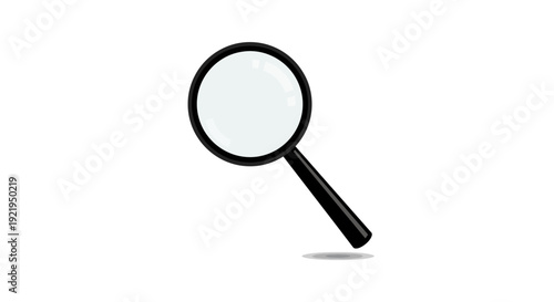 A magnifying glass on a white background viewed from a slight angle