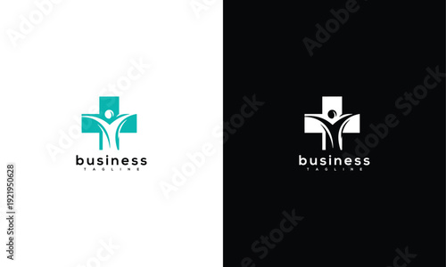 Modern Health Medical Logo Design Human Figure in Cross Symbol for Wellness  Care.