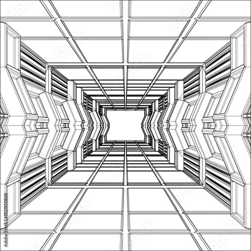 Abstract Corridor Construction Structure Vector. Illustration of Grid Architectural Construction Isolated on a White Background.