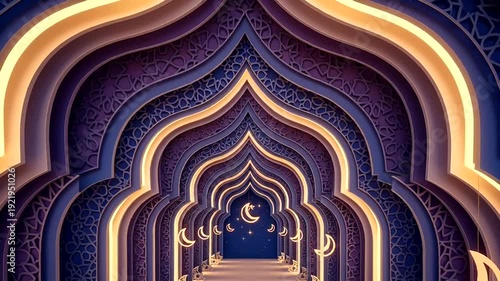 Ramadan Kareem Islamic Archway with Crescent Moon.