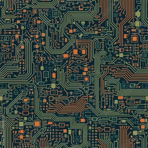 Seamless Circuit Board Pattern Retro Tech Background