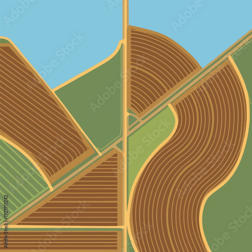Geometric Farmland Aerial View Illustration