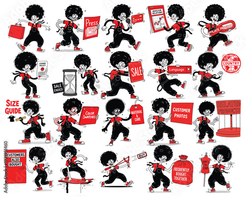 Versatile character set for e-commerce and retail operations: 'Affiliate Program', 'Country', 'Size Guide', 'Color Swatches', 'Material & Care', 'Customer Photos', and 'Frequently Bought Together'.