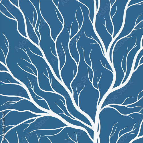 White Organic Branches Seamless Blue Pattern
