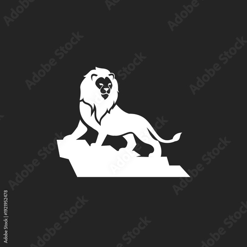 Majestic Lion Symbol on Pedestal, Black and White Vector Graphic